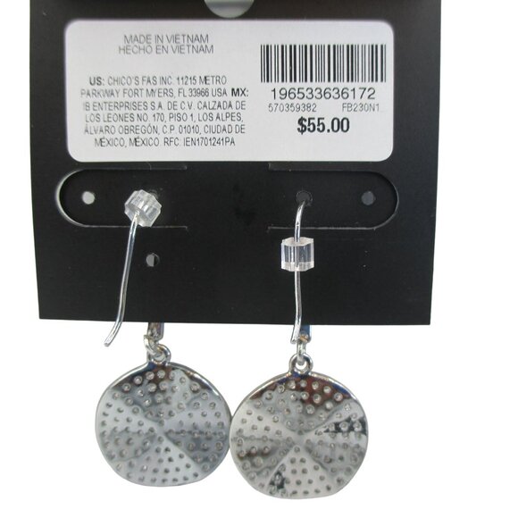 WHBM Pave Crystal Silvertone Drop Disk Earrings Handcrafted NWT - Picture 4 of 5
